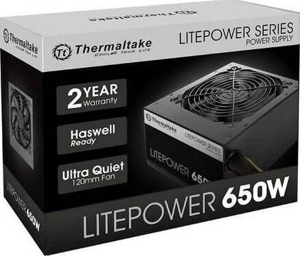 Power Supply Thermaltake Litepower 650W , Non Modular, ATX 2.3 & EPS, Active-PFC, PSU, 12cm, EU/Non, 80PLUS - Black