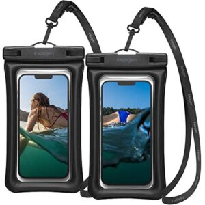 Spigen Aqua Shield Floating Universal Waterproof Phone Underwater Case Cover [2 Pack] Ipx8 Pouch A610 Compatible With Iphone, Samsung Galaxy And Smartphone Up To 6.9 Inches – Black