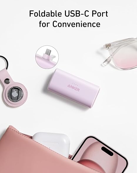 Anker Nano Power Bank)22.5W, Built-In USB-C Connector) - Lotus Pink