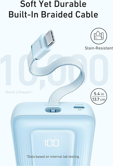 Anker Nano Power Bank 22.5W, Built-In USB-C Connector) - Ice Lake Blue