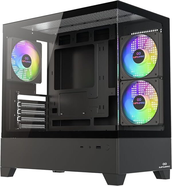 PC Gaming Case MONTECH XR, ATX Mid-Tower, 3 x 120mm ARGB PWM Fans Pre-Installed, Full-View Dual Tempered Glass Panel, Wood- Grain Design I/O Interface, Support 4090 GPUs, 360mm Radiator Support, Black
