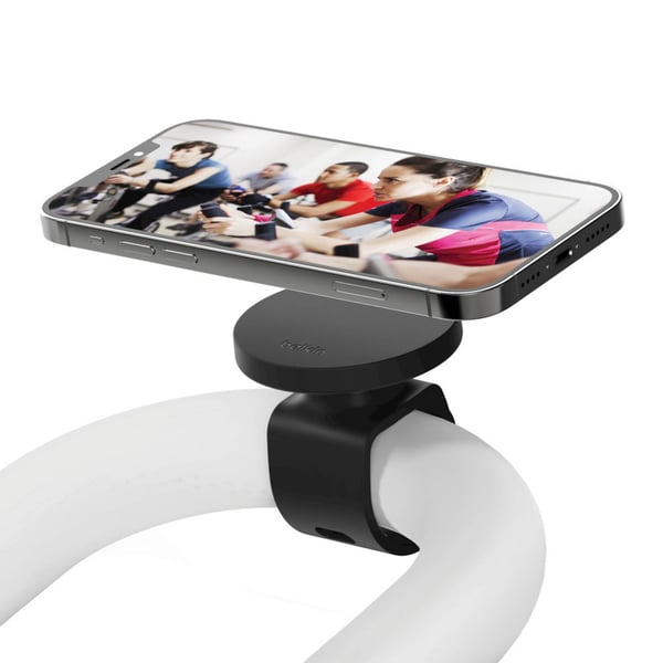 Belkin Magnetic Fitness Mount For Gym Equipment With 360-degrees Angle Compatible For Iphone 12 Series, Magnetic Mobile Phone Mount Holder, Handlebar Seamless Strap Suitable For Indoor Cycling, Treadmill, Spin Bike – Black